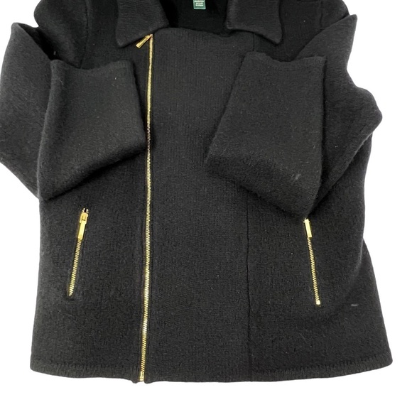 Lauren Ralph Lauren Black Lambswool Gold Tone Asymmetric Zip Moto Style Sz L - Picture 5 of 14